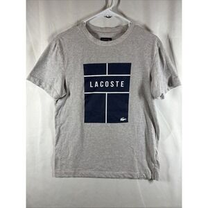 Lacoste UltraDry Tshirt Mens Small (Sized Medium) Gray Tennis Court Short Sleeve